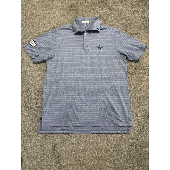 Peter Millar Scotty Cameron Blue Green Striped Polo Circle T Men’s Medium - Picture 1 of 7